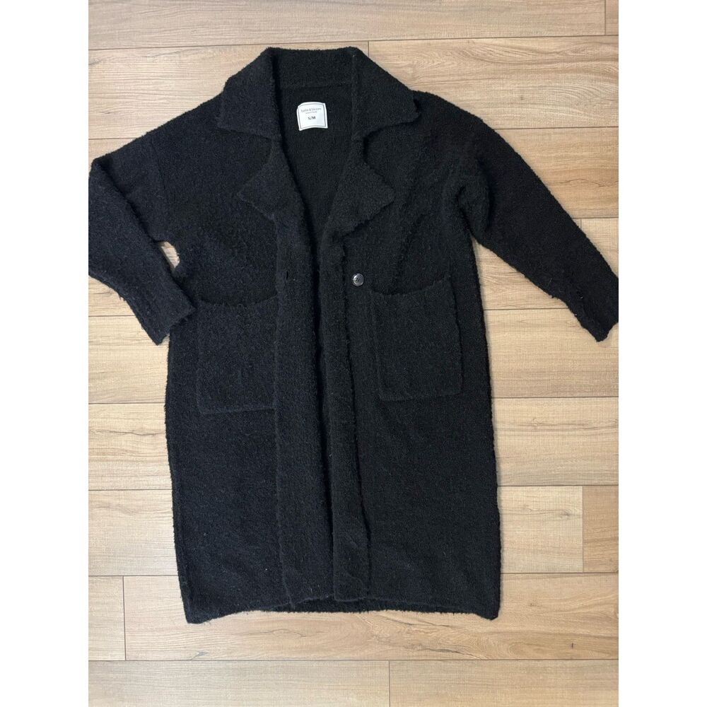 Belle & Bloom Born To Run Sustainable Black Sweater Jacket S M Boucle Academia - Picture 5 of 6
